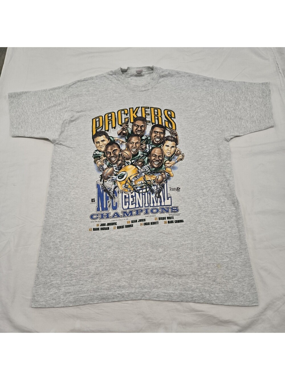 Sz XXL Vintage Green Bay Packers 1995 NFC Champions T-Shirt Grey Graphic Tee 90s